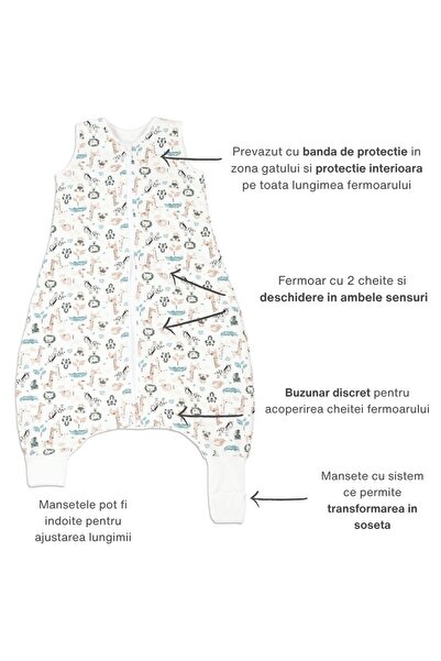 Kidizi Sleeping bag with feet made of plush cotton 3-5 years Safari, 1 tog, c...