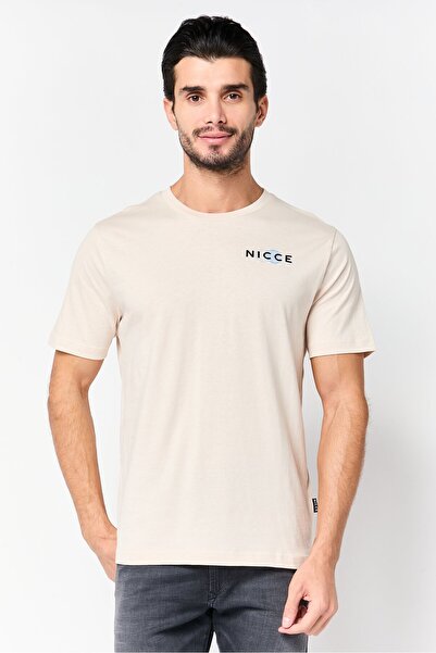 Nicce Men Crew Neck Short Sleeve Graphic Print T-Shirt, Beige