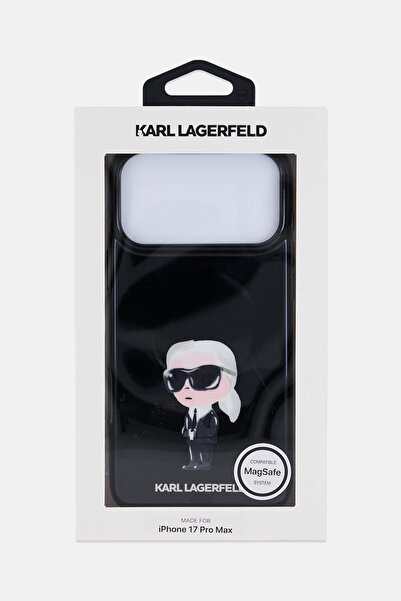 Karl Lagerfeld جراب MagSafe IML لهاتف iPhone 17 Pro Max مع رأس كارل المائي، أسود
