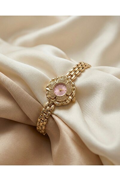 KLISHE Butik ساعة نسائية من الفولاذ باللون الذهبي والوردي - موديل فاخر أنيق ب...