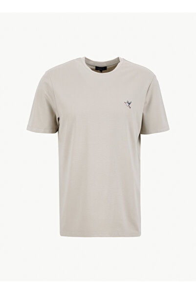 Fabrika Bisiklet Yaka Düz Bej Erkek T-Shirt F6SM-TST 2132