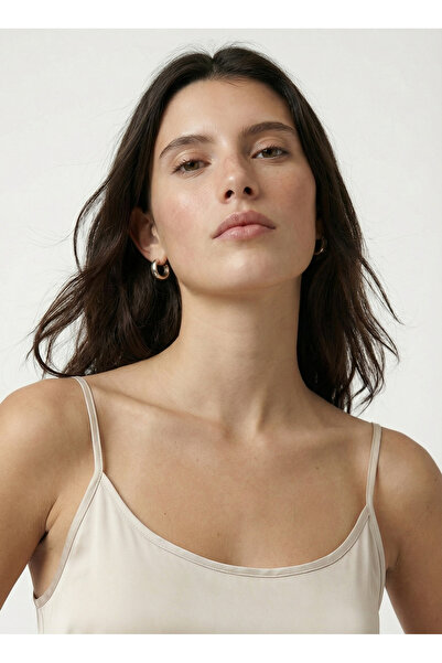 Fabrika V Yaka Düz Bej Kadın Atlet F6SL-ATL0195