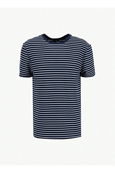 Fabrika Bisiklet Yaka Çizgili Lacivert Erkek T-Shirt F6SM-TST 2996