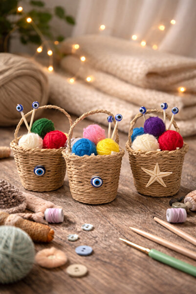 Handmade El Emeği Minyatür Örgü Sepeti (Kutulu)