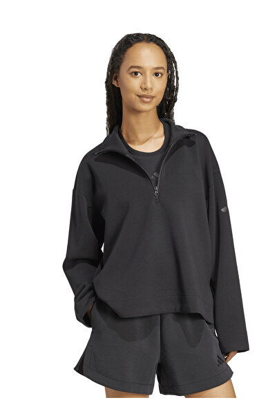 adidas JM1659 W ALL SZN SL QZ Siyah Fermuarlı Yaka Bol Kesim Düz Kadın Sweats...