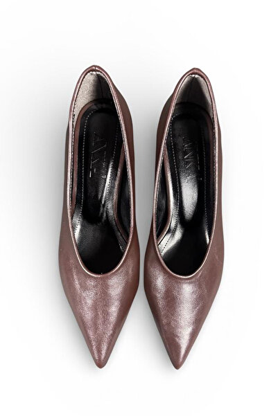 TrendyAnka Women's Bitter Brown 4 cm Low Short Heeled Pointed Toe Brown Styli...