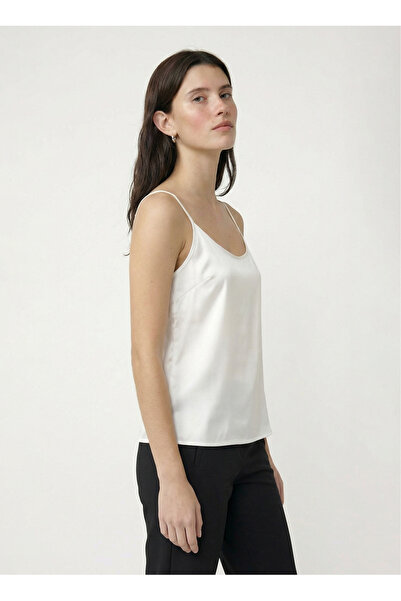 Fabrika V Yaka Düz Beyaz Kadın Atlet F6SL-ATL0195