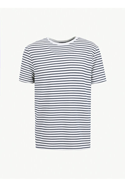 Fabrika Bisiklet Yaka Çizgili Beyaz Erkek T-Shirt F6SM-TST 2996
