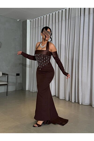Rahibhdresses Luxurious chocolate brown evening dress - Barbie fabric with he...