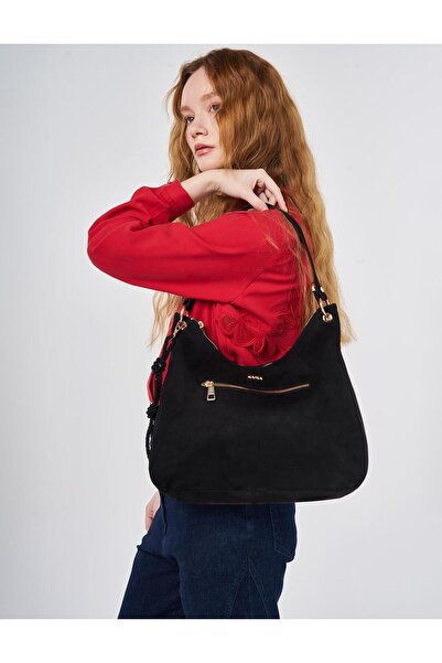 Kayra Τσάντα σουέντ με λογότυπο, μαύρη