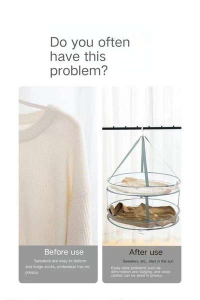 None 2-Tier Hanging Clothes Drying Basket Foldable Windproof Drying Net for U...