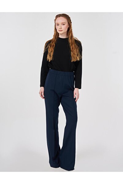 Kayra Cima Stitched Knitted Spanish-Cut Trousers Dark Navy Blue