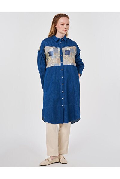 Kayra Жаккардова туника от деним със супер камък измита