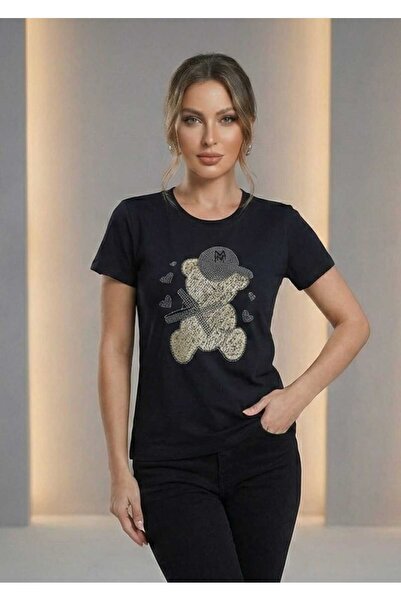 ihaoo Women's white T-shirt with bear print