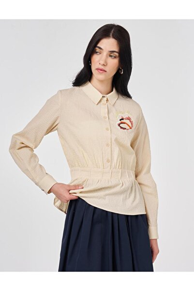 KYR Bluză cu textură gofrată, crem, cu detalii brodate
