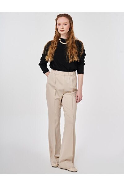 Kayra Cima Stitched Knitted Spanish Flare Pants Stone