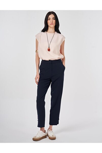 KYR Knot Buttoned Pipe Leg Trousers Dark Navy Blue