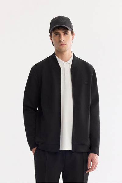 Avva Ανδρική ζακέτα με μαύρο τετράγωνο γιακά και στάμπα στο στήθος A61Y1201