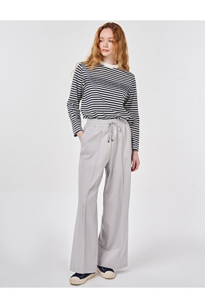 Kayra Elastic Waist Comfortable Cut Pants Gray