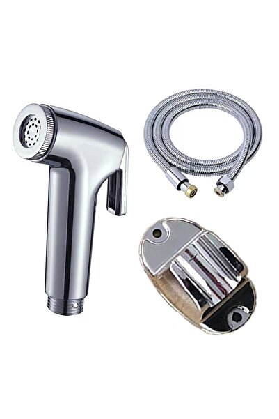 None طقم كامل لدش بيديه محمول باليد مع خرطوم وحامل ورأس دش كروم للحمام