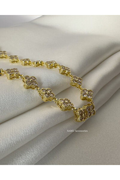 Samu Accessories Four-Leaf Clover Waterway Steel Necklace - Golden 4-Leaf Clo...