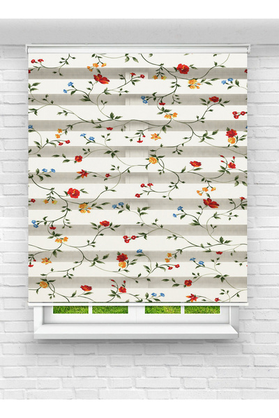 Enzo Home Renkli Sarmaşık Çiçek Desenli Baskılı Zebra Perde – Klasik Floral T...