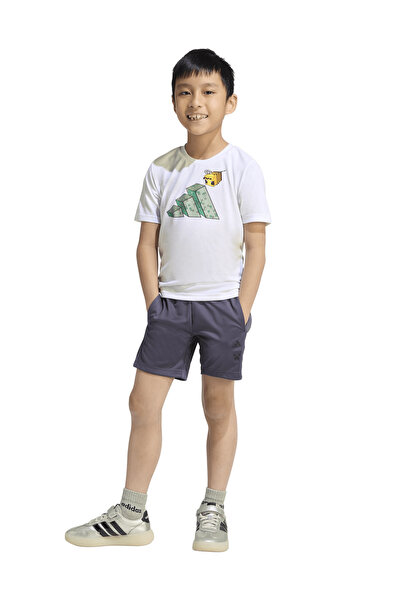 adidas Lastikli Bel Normal Beyaz - Gri Erkek Çocuk Şort Takım JZ3533-LK MC TR...