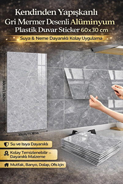 Hane Dostu Kendinden Yapışkanlı Gri Mermer Desenli Alüminyum Plastik Duvar St...