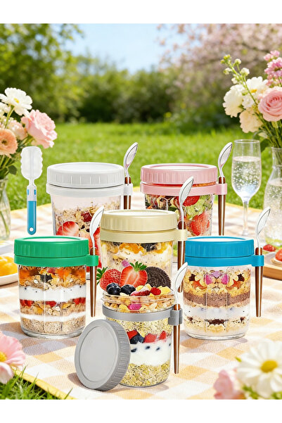 Yoawllty 6 Packs Overnight Oats Containers with Lids and Spoons,12oz Glass Ai...