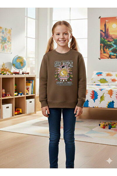 Bonbelle سويت شيرت مطبوع عليه شخصيات باللون البني بثلاثة خيوط مريح ودافئ للفت...