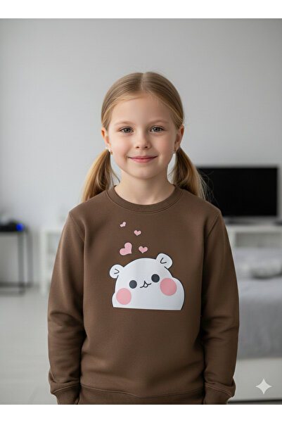 Bonbelle سويت شيرت مطبوع عليه شخصيات باللون البني بثلاثة خيوط مريح ودافئ للفت...