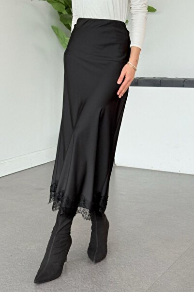 Hazamoda Samara Lace Satin Skirt Black