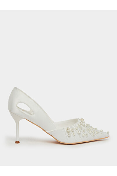 Styli Women White Pearl Embellished Formal Shoes