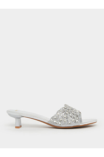 Styli Silver Embellished Low Heel Sandals