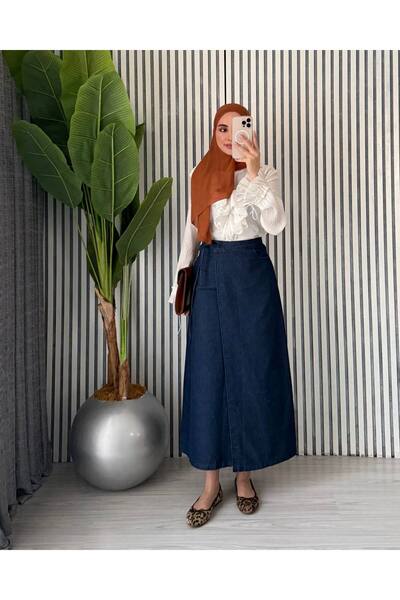 Molly Nelly Kadın Yandan Bağlamalı Tesettür Uzun Kot Etek