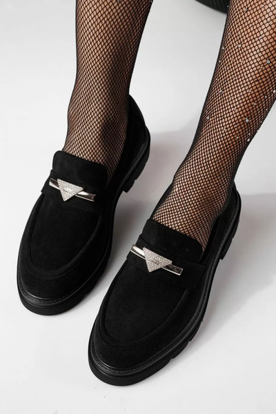 Zaira Pantofi casual dama negri din piele ecologica intoarsa Venus #24280 - 35