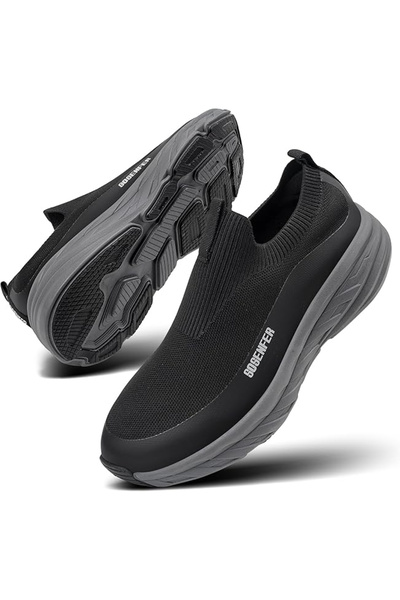 SOSENFER Men's sports shoes, thick sole, black, gray sole 45