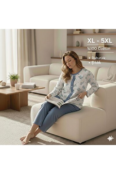 YONCA OUTLET Women's Plus Size 100% Cotton Floral Print Pajama Set - Xl-5Xl