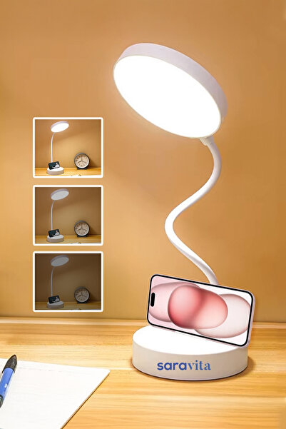 SARAVİTA Dokunmatik LED Masa Lambası Telefon Tutuculu 3 Kademeli USB Type-C Ş...
