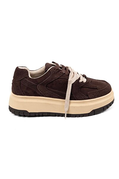 Lufian Kahve Süet Bağcıklı Günlük Kadın Sneaker Ayakkabı