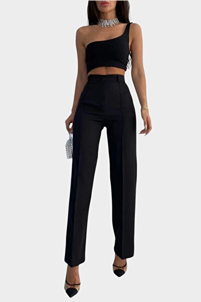 byhaziran butik Klina Women's Black Green Fabric Trousers