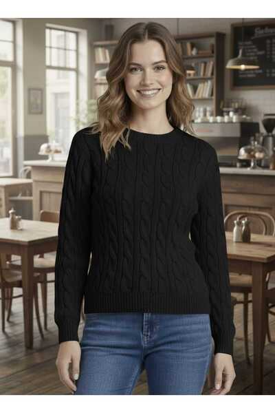 AQE FASHION Women's Knitwear Sweater Black Long Sleeve Crew Neck Casual Hair ...