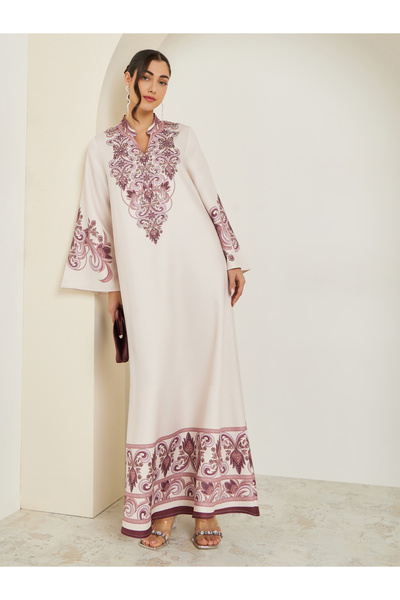 Styli Women Beige Placement Print A-Line Jalabiya