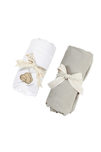 tinylamb Organik Beyaz - Yeşil Renk Lastikli Bebek Çarşafı 60x120cm - 2 Adet