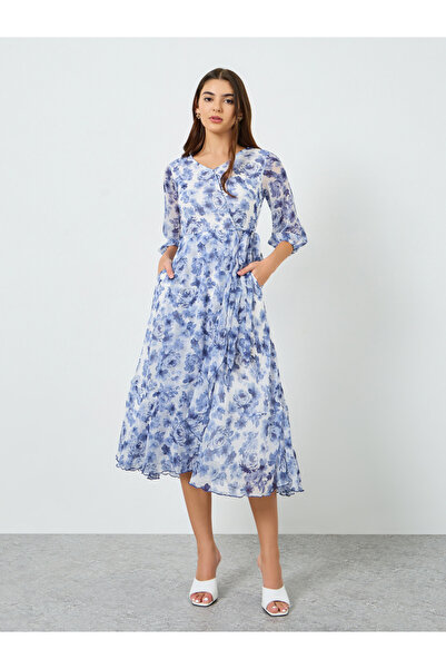 Styli Women Floral Printed Wrap Midi Dress