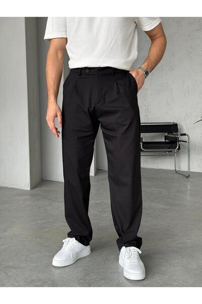 FO4RBS Pile Detaylı Baggy Kumas Pantolon - Siyah