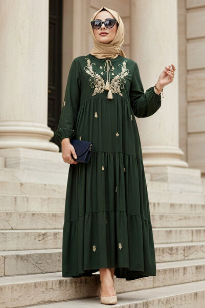 N.S NEVA STYLE Patterned Khaki Hijab Dress 21241Hk