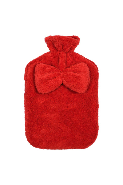 Pababo Soft Plush Water Bag Cover – Warm Design with Ribbon Detail Red