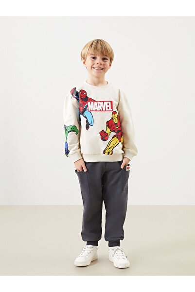 LC Waikiki LCW Kids Bej Bisiklet Yaka Spider-Man Baskılı Erkek Çocuk Sweatshi...