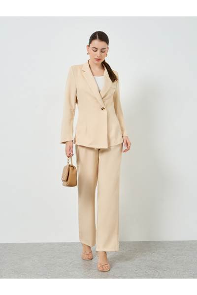 Styli Women Beige Blazer and Wide Leg Pants Co-Ords